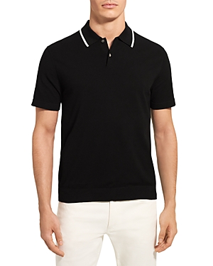 Theory Goris Tipped Collar Polo In Fine Bilen In Black/ Ivory