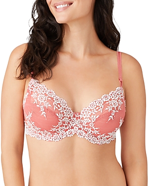 Wacoal Embrace Lace Stretch-lace Plunge Underwired Bra In Faded Rose/white Sand