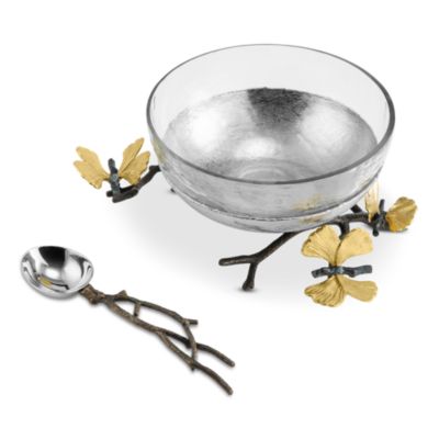 Butterfly Ginkgo Glass Nut Dish with Spoon