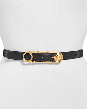 Versace Women's Safety Pin Buckle Slim Leather Belt