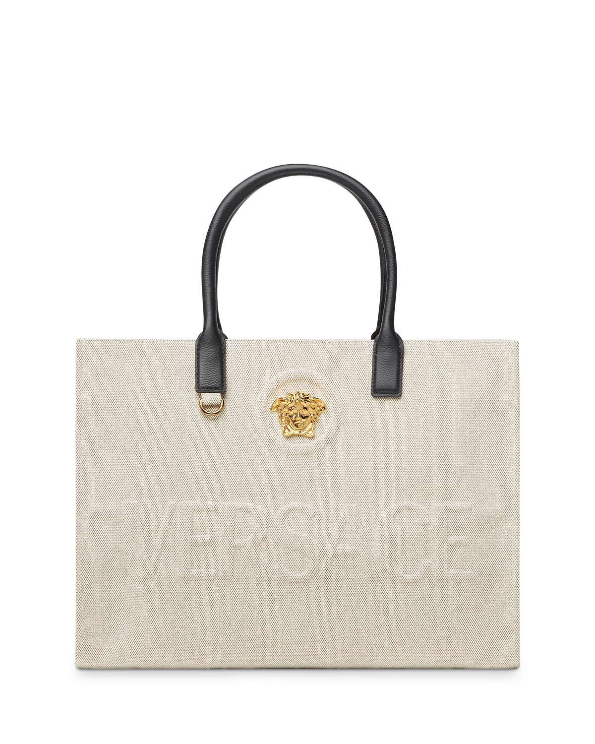 Versace La Medusa Canvas Large Tote Bag in Rope/Black/Versace Gold