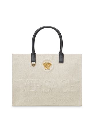 【関税&送料込】Versace Borsa Shopping La Medusa Grande La Medusa Canvas Large Tote Bag Black,Gold | VERSACE US