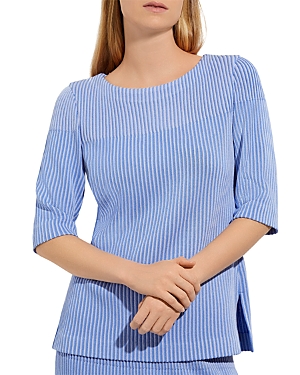 Misook Multi-stripe Knit Tunic In Ribbon Blue/iris Flower