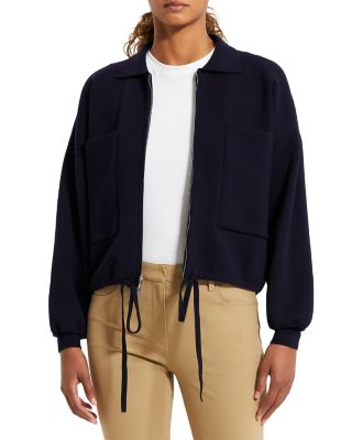 Theory Cropped Wool Zip Up Cardigan | Bloomingdale 
