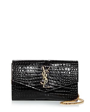 Saint Laurent Uptown Chain Wallet in Crocodile-Embossed Shiny Leather