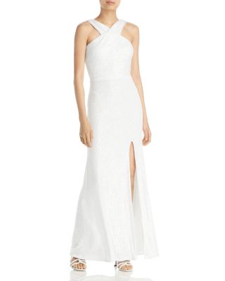 white halter evening gown