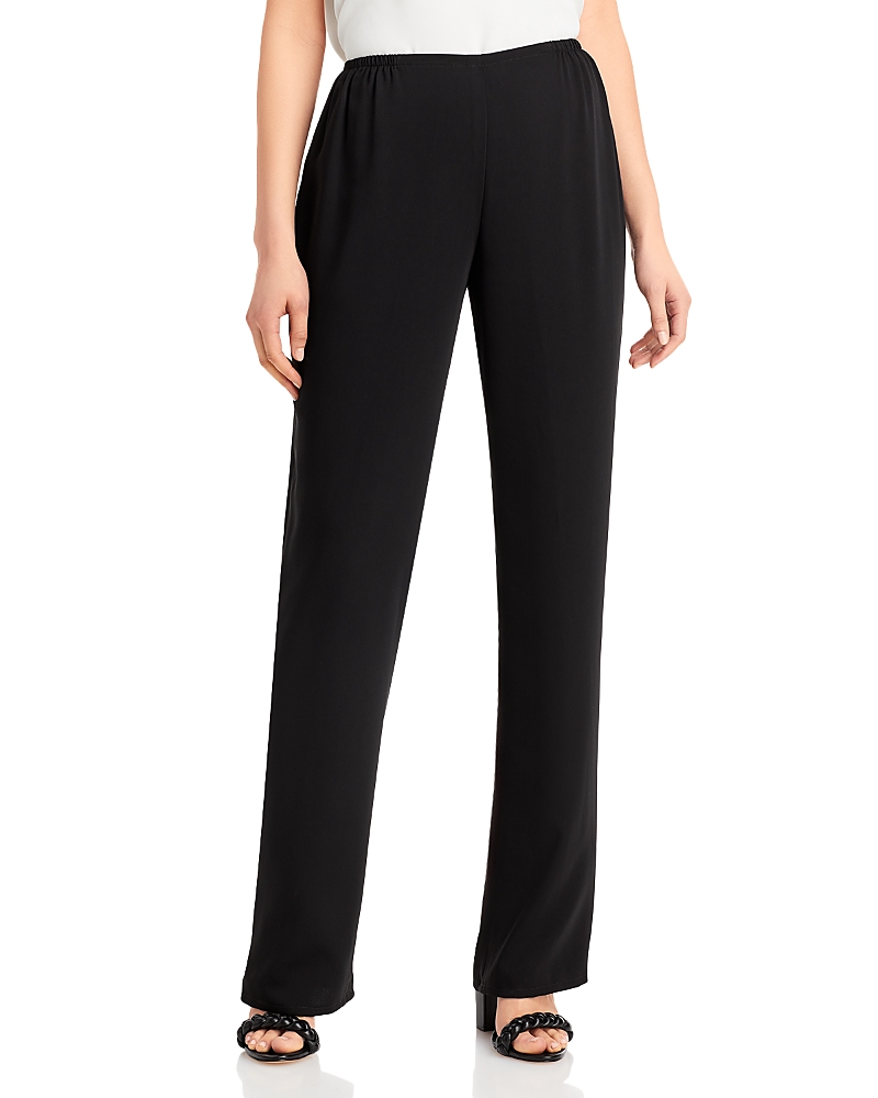 Caroline Rose Petite Suzette Crepe Straight-leg Pants In Black