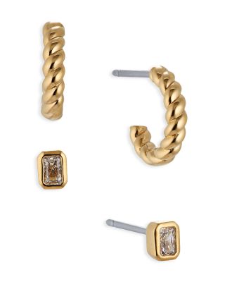 Nadri Golden Hour Cubic Zirconia Stud & Huggie Hoop Earrings in 18K Gold Plated, Set of 2