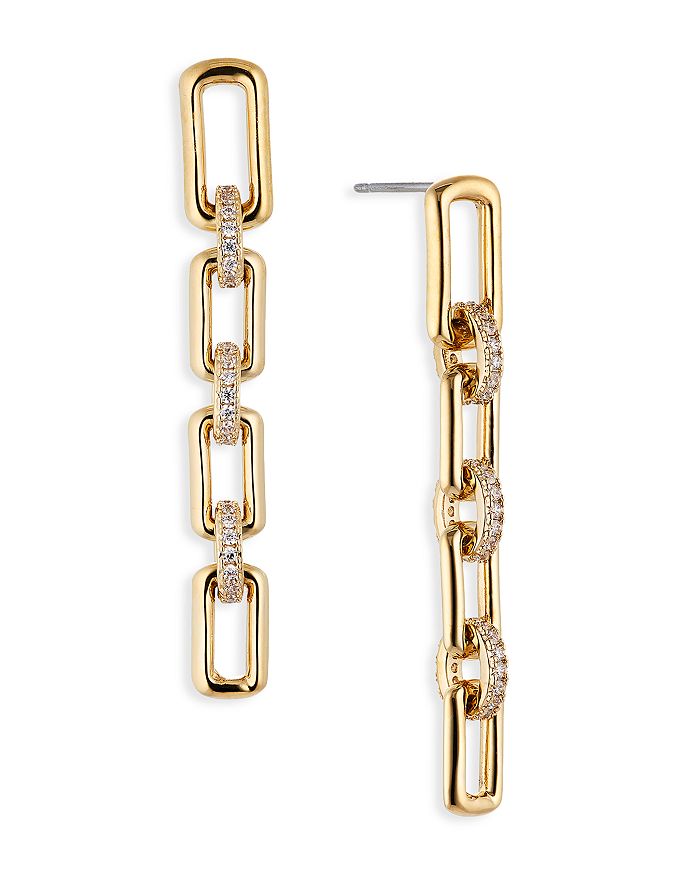 Nadri Golden Hour Cubic Zirconia Bold Link Linear Drop Earrings in 18K