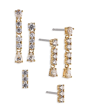 NADRI LOVE ALL CUBIC ZIRCONIA DROP EARRINGS IN 18K GOLD PLATED, SET OF 3