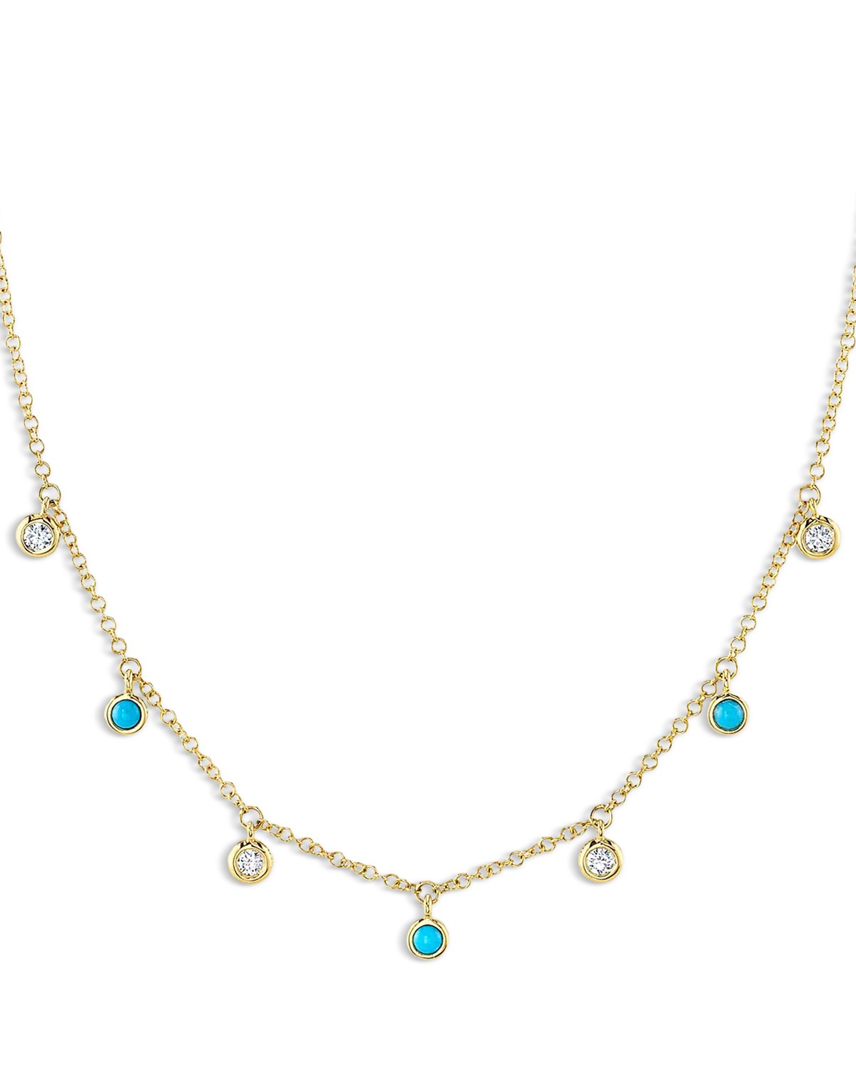 14K Yellow Gold Turquoise & Diamond Dangle Collar Necklace, 18"