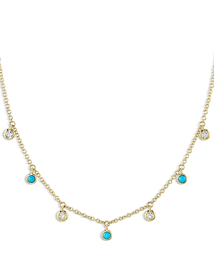 Moon & Meadow 14k Yellow Gold Turquoise & Diamond Dangle Collar Necklace, 18 - 100% Exclusive In Turquoise/gold