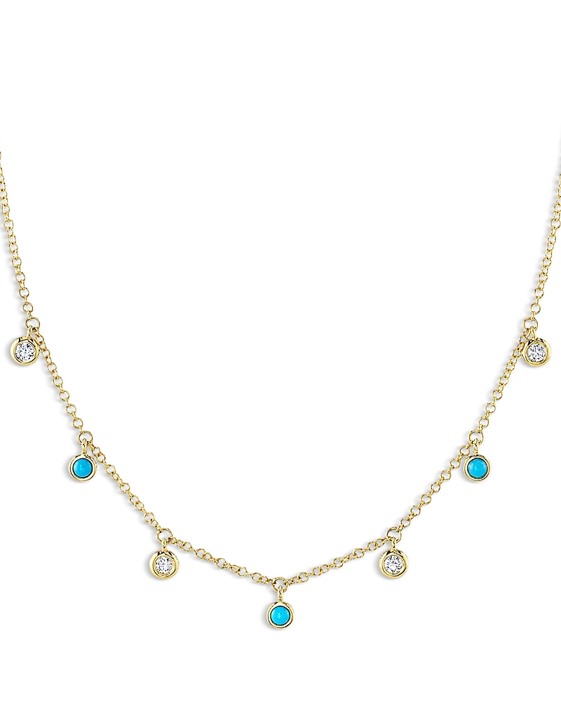 Moon & Meadow 14k Yellow Gold Turquoise & Diamond Dangle Collar Necklace, 18 - Exclusive In Turquoise/gold
