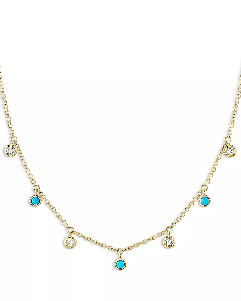 Moon & Meadow 14K Yellow Gold Turquoise & Diamond Dangle Collar Necklace, 18 - Exclusive