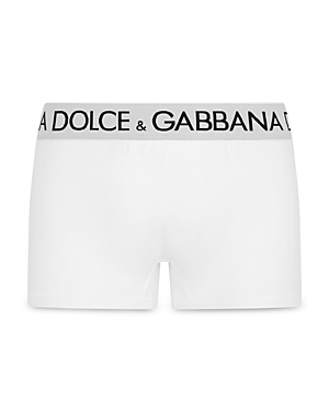 Shop Dolce & Gabbana Cotton Blend Logo Waistband Boxer Briefs In Bianco Ottico