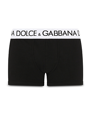 Shop Dolce & Gabbana Cotton Blend Logo Waistband Boxer Briefs In Black