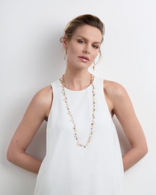 18K Yellow Gold Paradise Pearl Mixed Gemstone, Diamond and Cultured Freshwater Pearl Drop Earrings