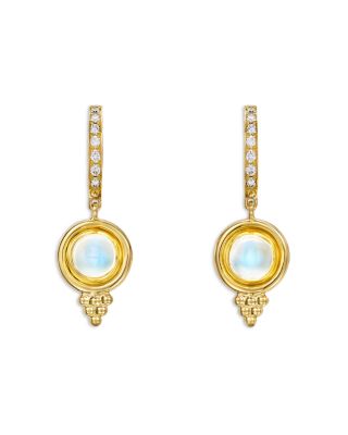 Temple St. Clair - 18K Yellow Gold Classic Blue Moonstone & Diamond Drop Earrings