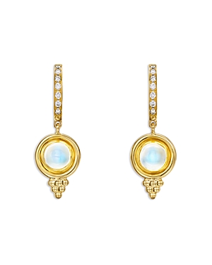 Shop Temple St Clair 18k Yellow Gold Classic Blue Moonstone & Diamond Drop Earrings In White/gold