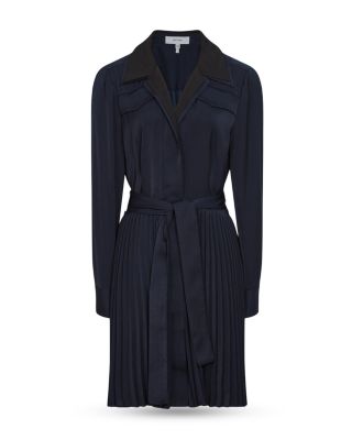 strapless open back dress ALINA PLEATED KNIT FIT AND FLARE MINI DRESS IN NAVY – AKIRA main image 1