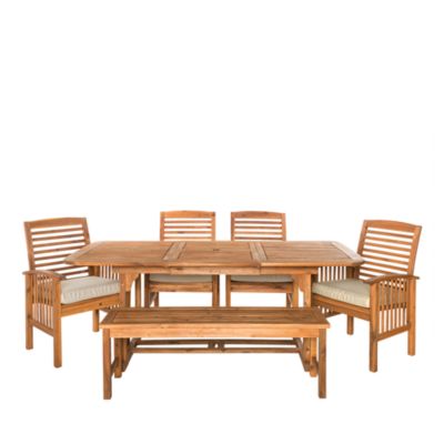 6 Piece Acacia Wood Outdoor Patio Dining Set with Cushions