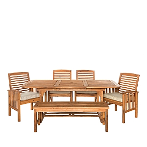 Walker Edison 6 Piece Acacia Wood Outdoor Patio Dining Set With Cushions In Brown