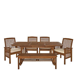 Walker Edison 6 Piece Acacia Wood Outdoor Patio Dining Set With Cushions In Dark Brown