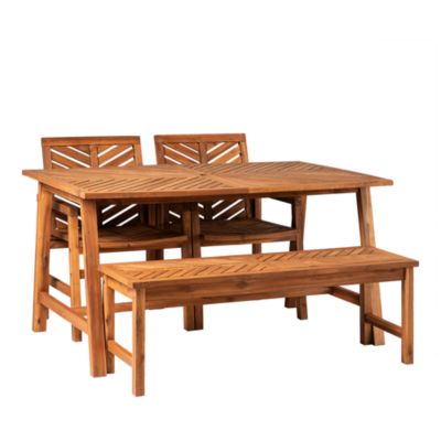 WALKER EDISON - 4 Piece Solid Acacia Wood Chevron Dining Set