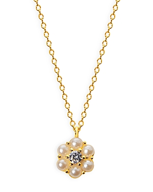 Argento Vivo Crystal & Imitation Pearl Flower Pendant Necklace in 14K Gold Plated Sterling Silver, 16-18