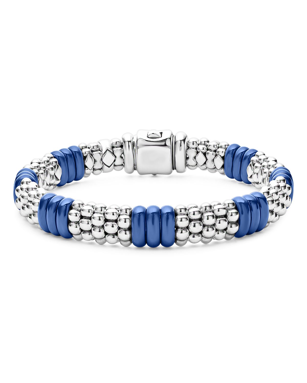 Lagos 18K Yellow Gold & Sterling Silver Ultramarine Ceramic Rondelle & Caviar Bead Statement Bracelet