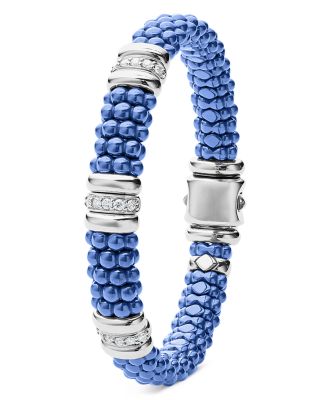18K Yellow Gold & Sterling Silver Diamond Rondelle & Ultramarine Ceramic Caviar Bead Statement Bracelet