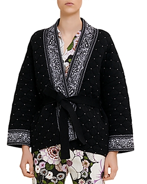 Maje Mondana Stud-embellished Quilted-knit Cardigan In Black