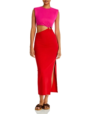 Fore Cut Out Midi Dress In Pink Red