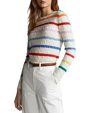Ralph Lauren Striped Cable Knit Cashmere Sweater | Bloomingdale's