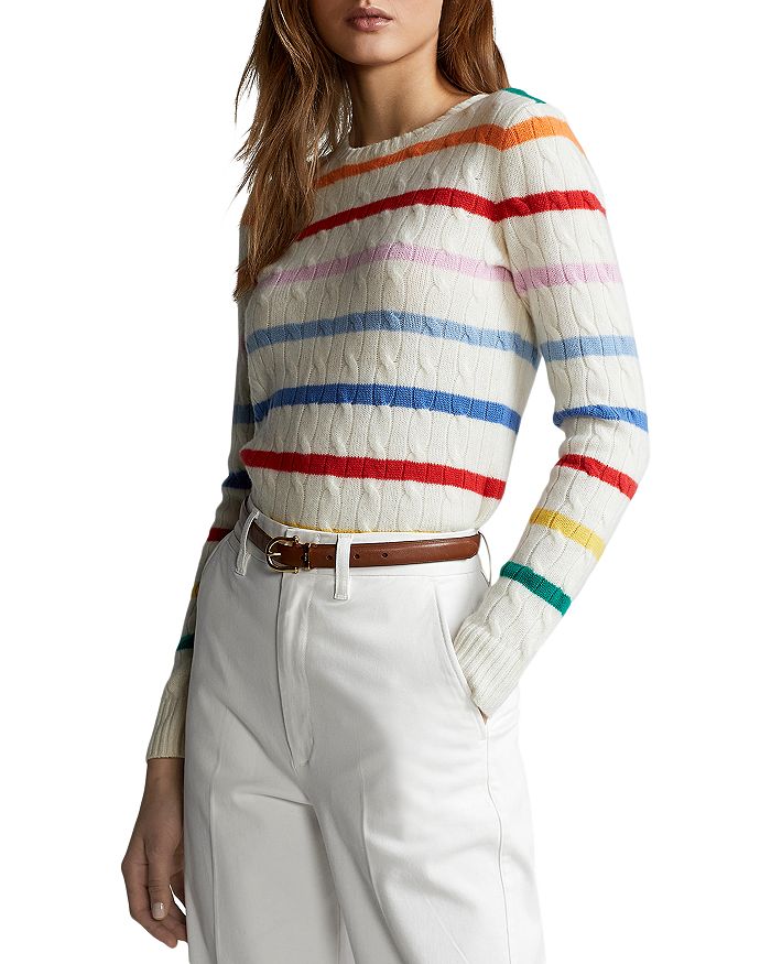 Ralph Lauren Striped Cable Knit Cashmere Sweater | Bloomingdale\'s