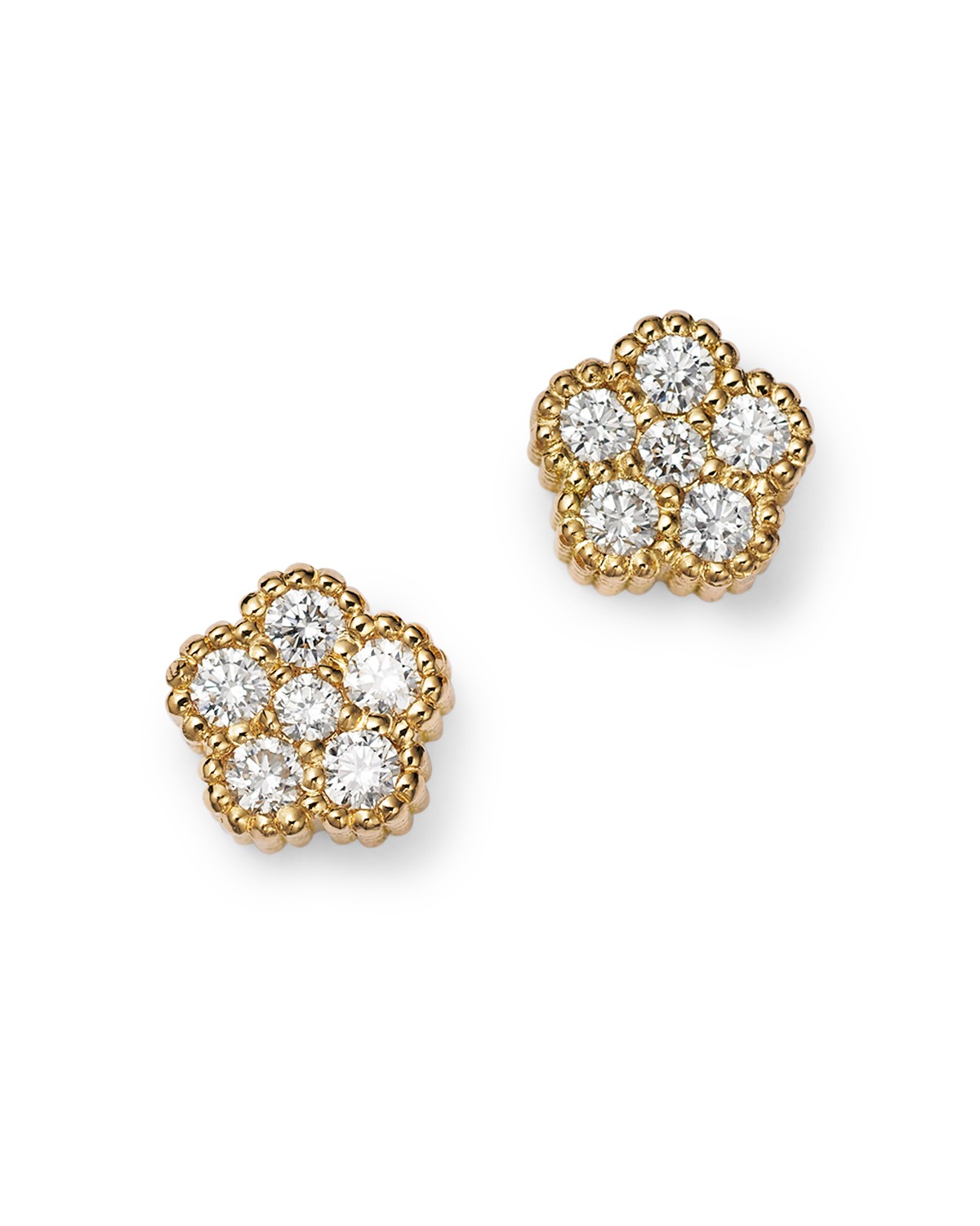 18K Yellow Gold Daisy Diamond Flower Stud Earrings