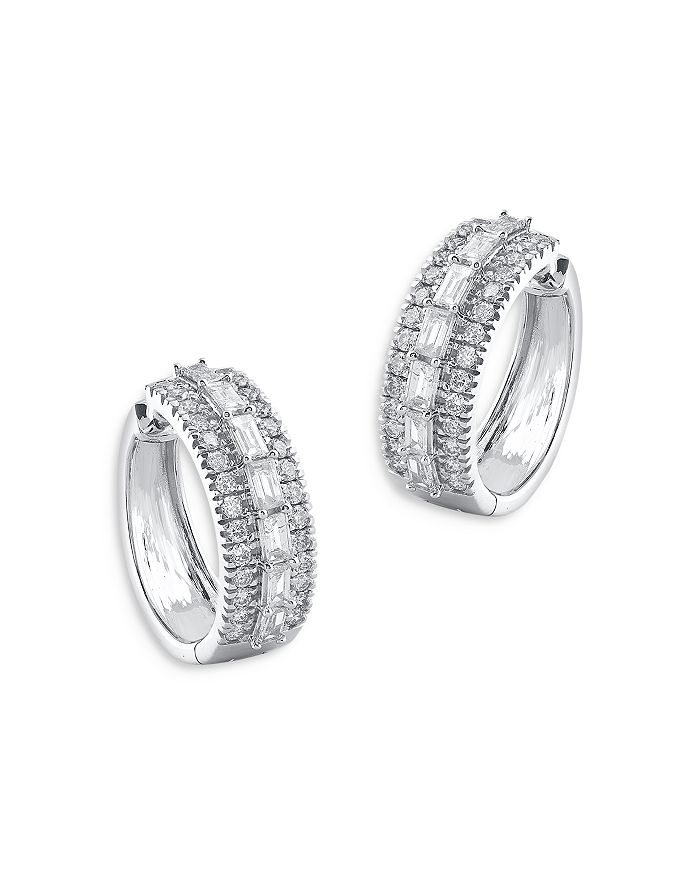 Bloomingdale's - Diamond Round & Baguette Hoop Earrings in 14K White Gold, 1.50 ct. t.w. - 100% Exclusive