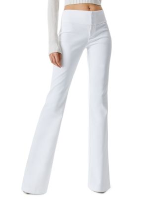 [GRAVER]★ZIPPERED LEGIC WHITE FLOWER BOOTCUT PANTS LA Idol Women's Rhinestone Mid Rise Bootcut Stretchy Denim