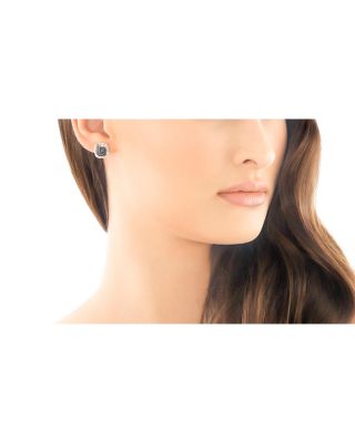 Small Square Stud Earrings with Black Sapphire