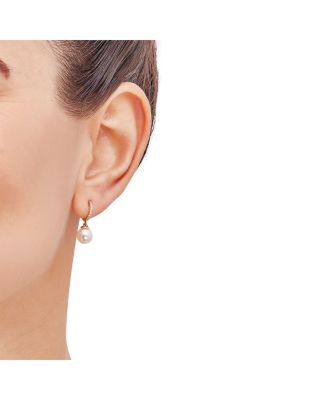 Cultured Freshwater Pearl &amp; Diamond J Hoop Earrings in 14K Yellow Gold 