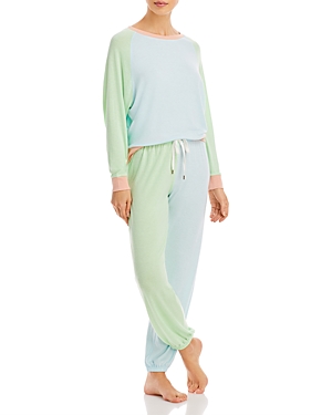 Honeydew Star Seeker Printed Pajama Set In Aquamarine Block