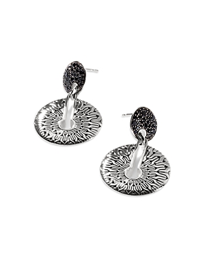 John Hardy Sterling Silver Classic Chain Black Sapphire & Black Spinel Pave Disc Drop Earrings In Black/silver