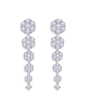 Hueb 18K White Gold Diamond Flower Cascading Cluster Drop Earrings