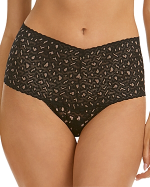 Hanky Panky X-dye Leopard Print Retro Lace Thong In Black/praline