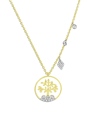 14K White Gold & Yellow Gold Diamond Tree Pendant Necklace, 18