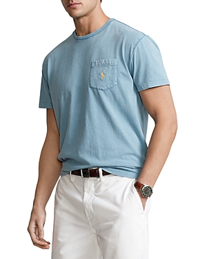 Polo Ralph Lauren Cotton & Linen Logo Embroidered Pocket Tee In Blue Note