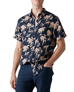 Rodd & Gunn Haskell Point Linen Palm Print Sports Fit Button Down Shirt In Midnight