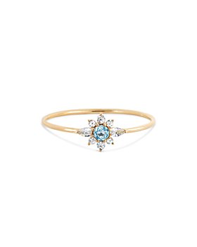 Moon & Meadow - 14K Yellow Gold Swiss Blue & White Topaz Flower Ring - 100% Exclusive