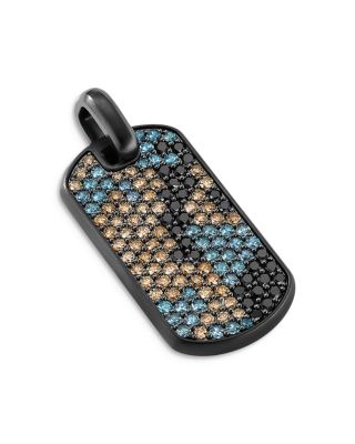 Men's Chevron Tag in Black Titanium with Black Diamonds, Cognac Diamonds, and Color Change Garnet, 35mm