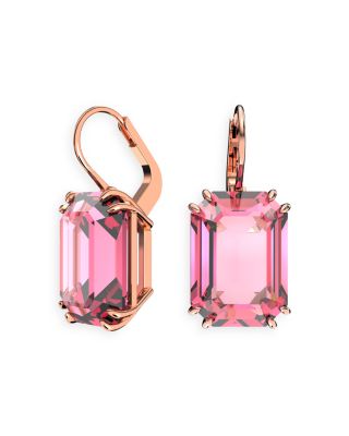 Millenia Pink Crystal Drop Earrings in Rose Gold Tone